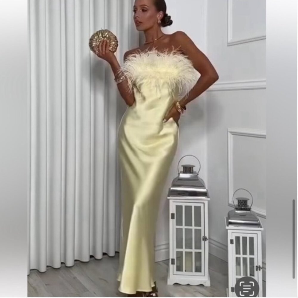 ZARA WOMAN SS25 GREEN FEATHERED SATIN MIDI DRESS MEDIUM M VIRAL 2168/002/500